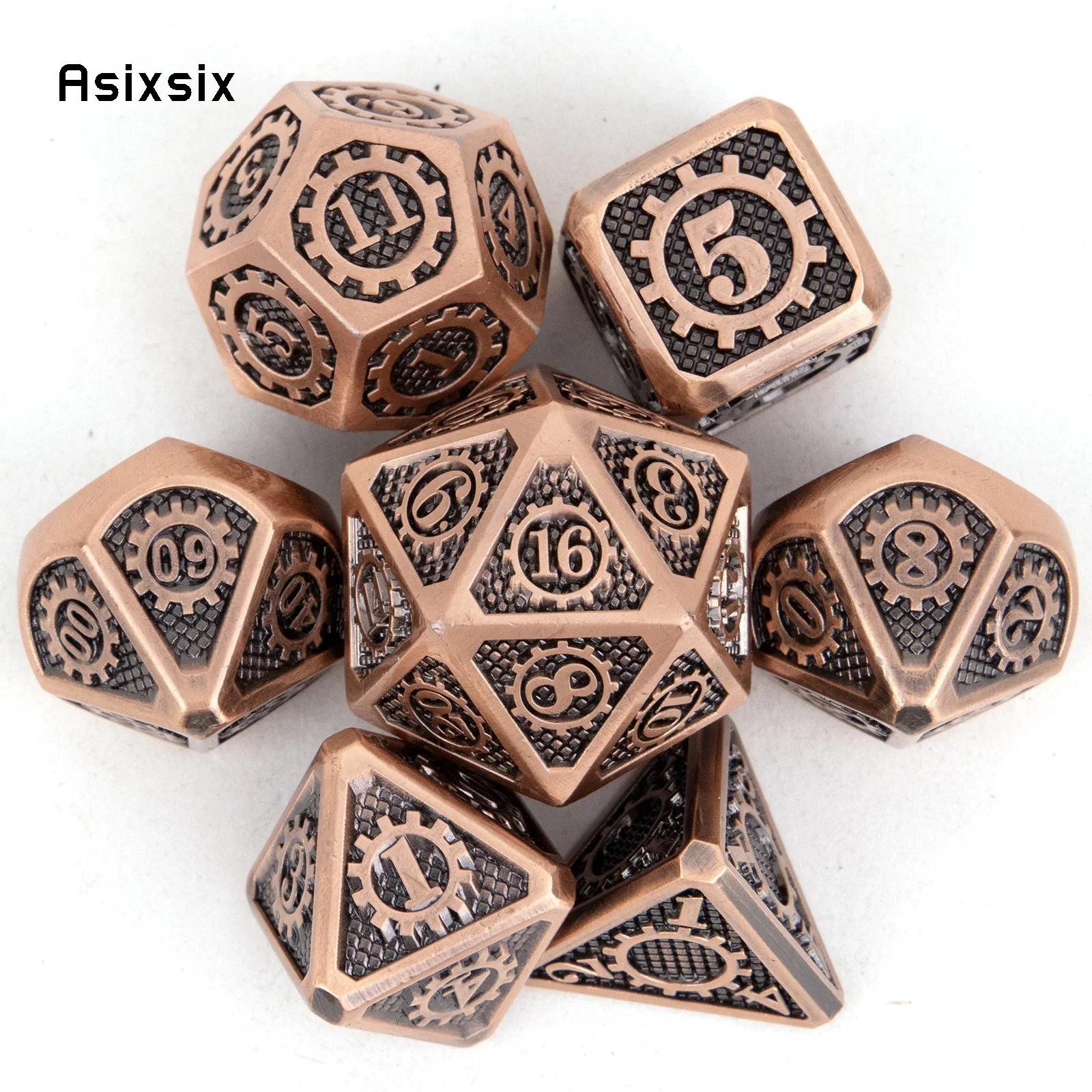 Dice Set Polyhedral - 7 Pcs Yellow Black Gear Wheel