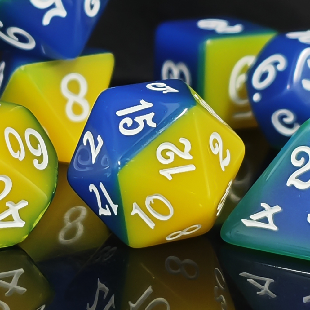 Dice Set Polyhedral - Blue & Yellow Dual Color Polyhedral
