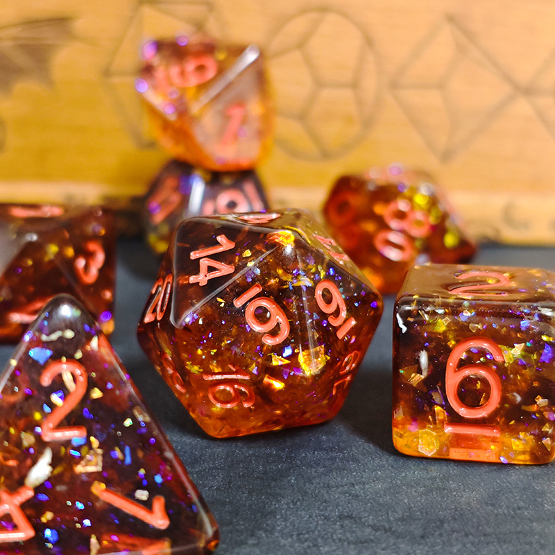 Fire Orange Confetti Resin Pol – Dice Set Polyhedral recenzja i cena